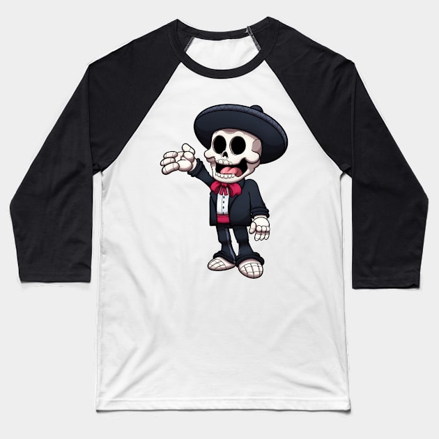 Mariachi Skeleton Kid Baseball T-Shirt by TheMaskedTooner